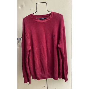 Nautica Mens Pullover Crew Neck Knit Sweater Maroon Red Sz XL Medium Weight
